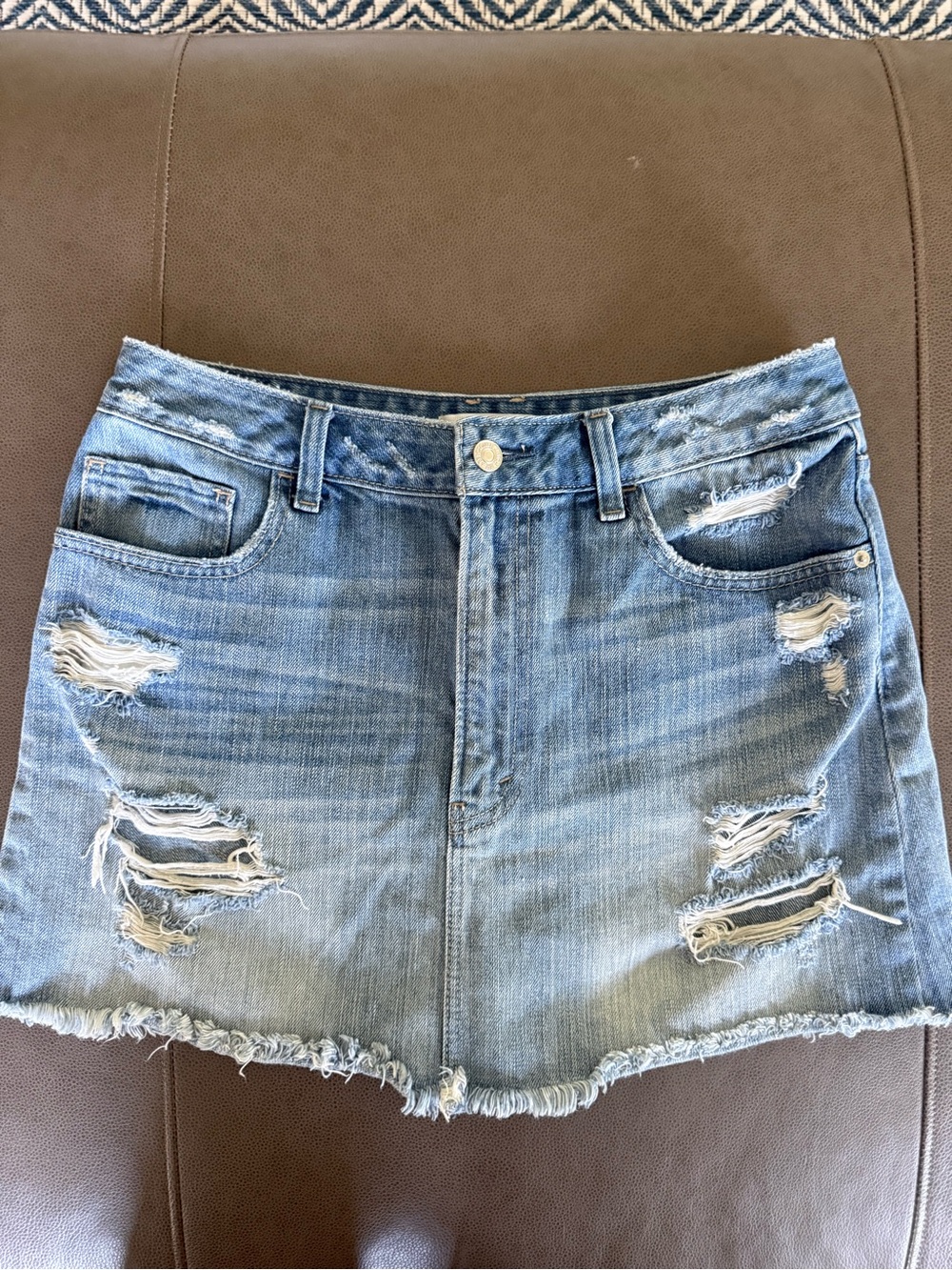 Abercrombie & Fitch Light Blue Distressed Denim Mini Skirt